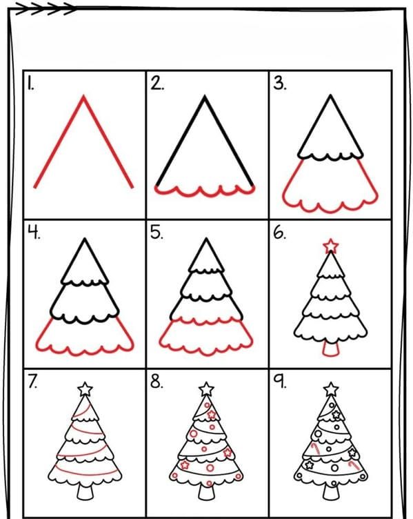 cách vẽ cây thông đơn giản 3