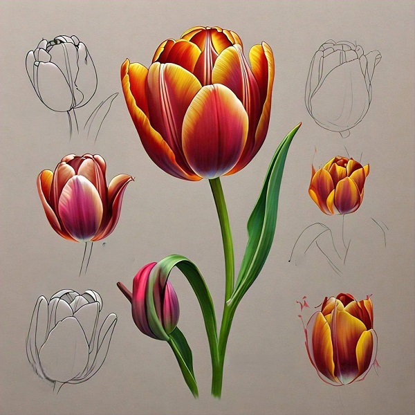 cách vẽ hoa tulip bằng bút chì 7