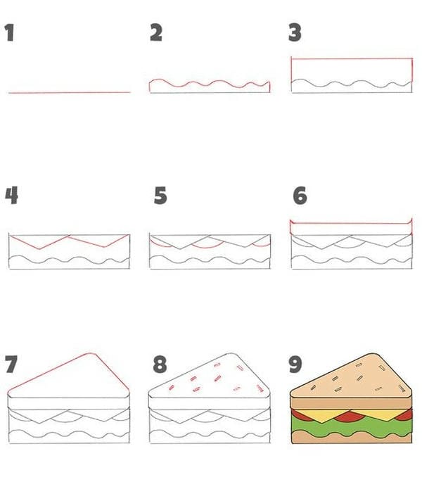 cách vẽ bánh mì sandwich​ 8