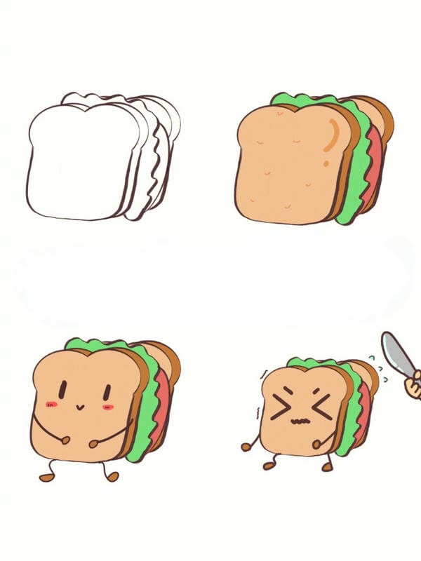 cách vẽ bánh mì sandwich​ 9