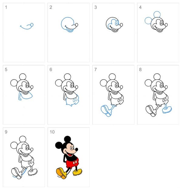 cách vẽ chuột mickey đơn giản​ 7