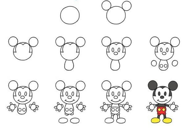 cách vẽ chuột mickey đơn giản​ 9