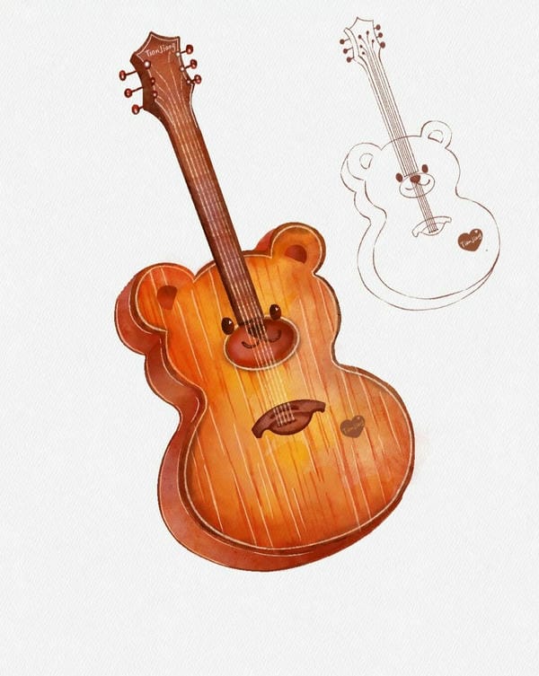 hình vẽ cây đàn guitar​ 3