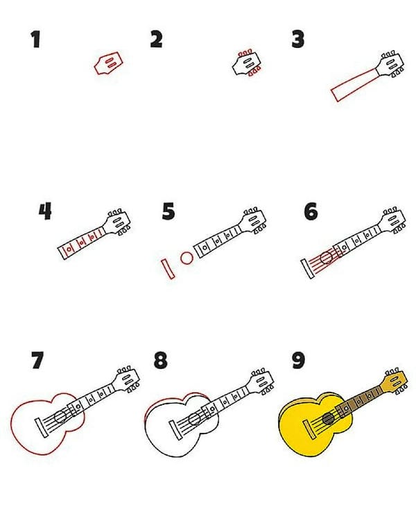 vẽ đàn guitar đơn giản​ 10