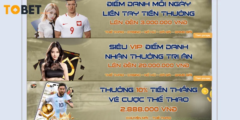 Bảng điểm thưởng VIP dành cho thành viên của nhà cái Tobet88