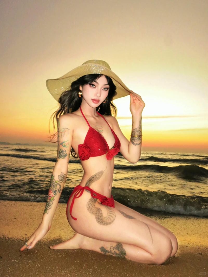 bikini lọt khe màu đỏ 17