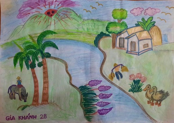 làng quê vẽ tranh phong cảnh quê hương