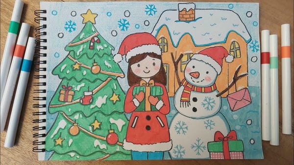 tranh vẽ lễ hội noel