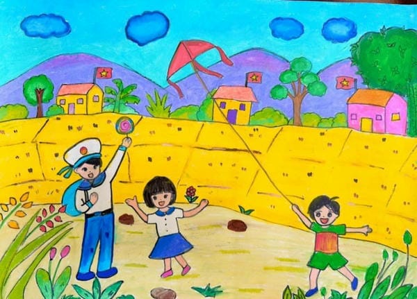 tranh vẽ phong cảnh làng quê