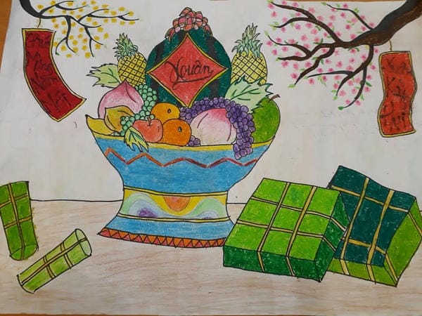 tranh vẽ về gia đình ngày tết