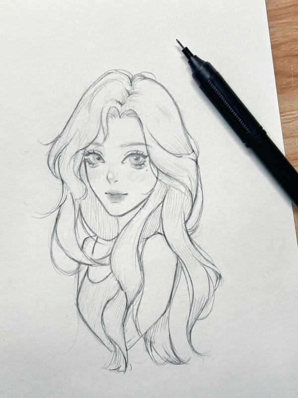 vẽ tranh anime nữ bằng bút chì 10