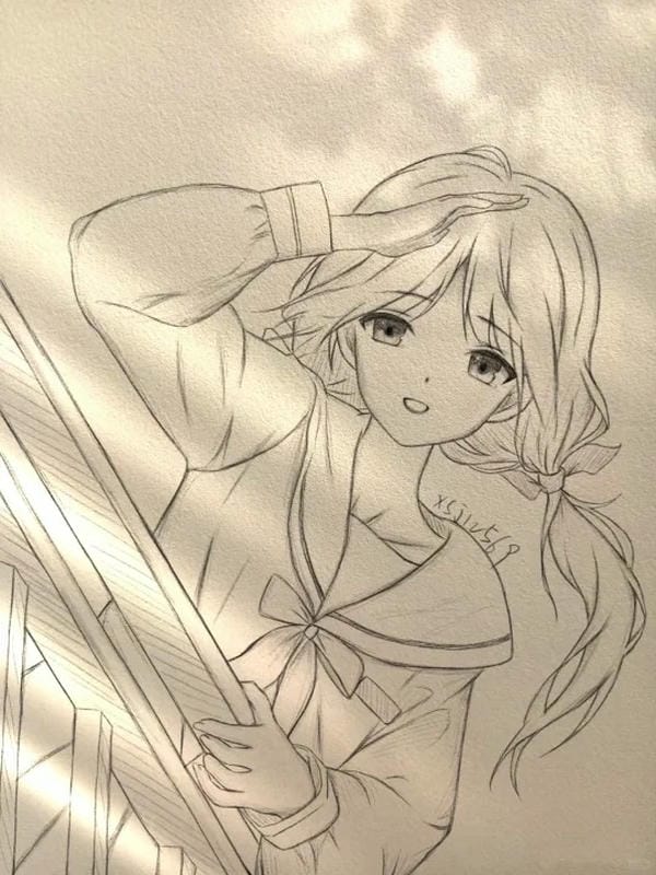 vẽ tranh anime nữ bằng bút chì 15