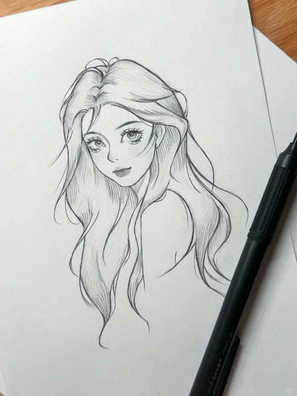 vẽ tranh anime nữ bằng bút chì 3