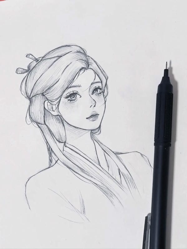 vẽ tranh anime nữ bằng bút chì 4