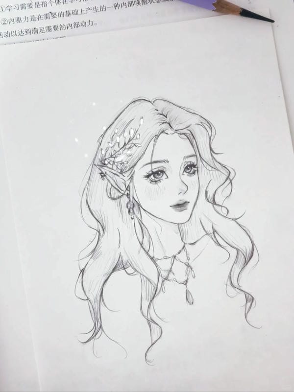 vẽ tranh anime nữ bằng bút chì 6