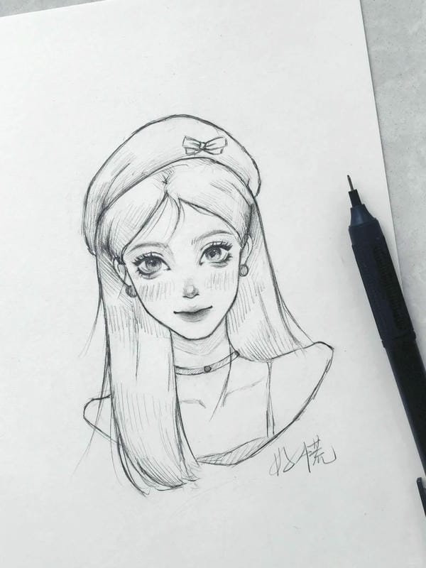 vẽ tranh anime nữ bằng bút chì 7