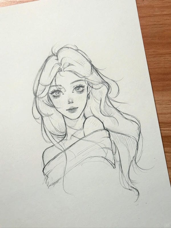 vẽ tranh anime nữ bằng bút chì 8