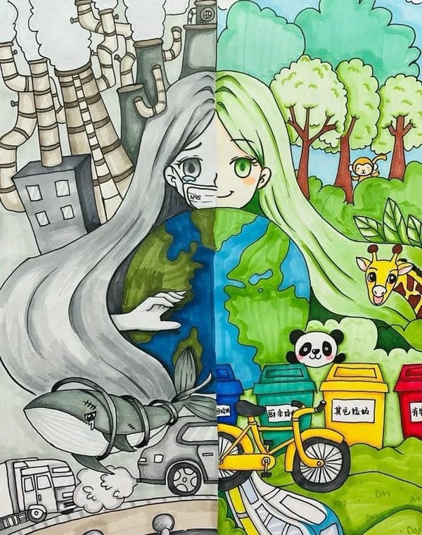 vẽ tranh bảo vệ môi trường bằng giấy a4​