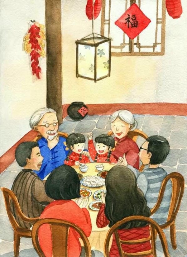 vẽ tranh đề tài gia đình ngày tết