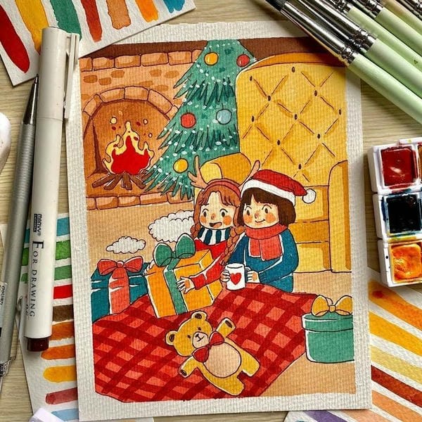 vẽ tranh đề tài lễ hội noel