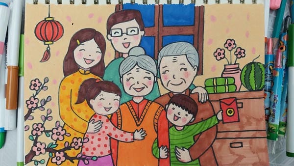vẽ tranh gia đình ngày tết 13
