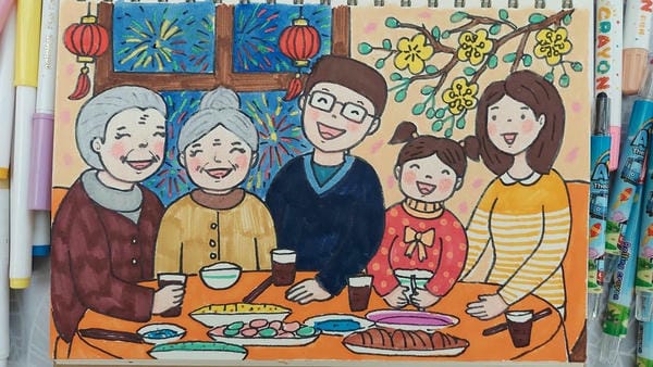 vẽ tranh gia đình ngày tết 14