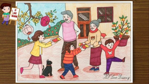 vẽ tranh gia đình ngày tết 15