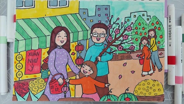 vẽ tranh gia đình ngày tết 16