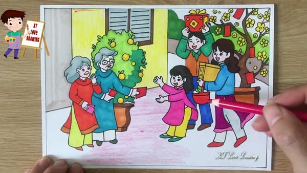 vẽ tranh gia đình ngày tết 17