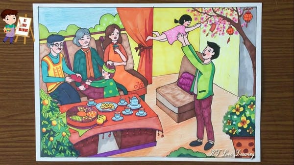 vẽ tranh gia đình ngày tết 19