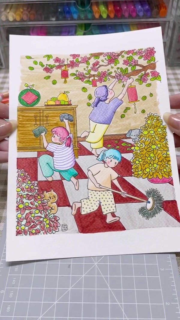 vẽ tranh gia đình ngày tết 20