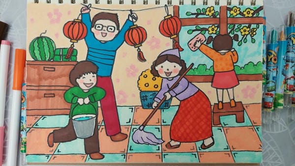 vẽ tranh gia đình ngày tết 23