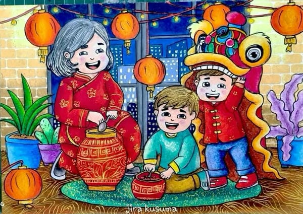 vẽ tranh gia đình ngày tết 24