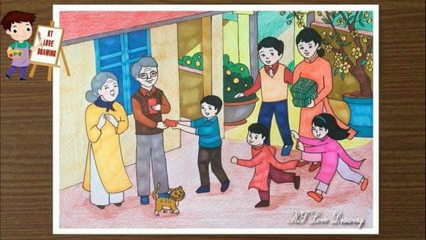 vẽ tranh gia đình ngày tết 4
