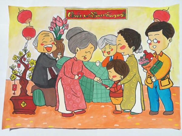 vẽ tranh gia đình ngày tết 7