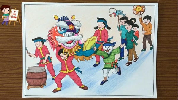 vẽ tranh lễ hội trung thu 9