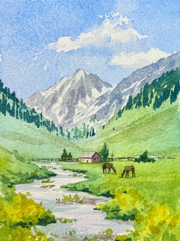 vẽ tranh phong cảnh bằng màu nước​ 10