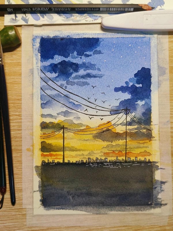 vẽ tranh phong cảnh bằng màu nước​ 13