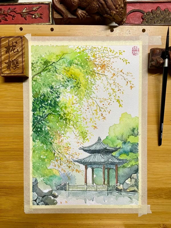 vẽ tranh phong cảnh bằng màu nước​ 16