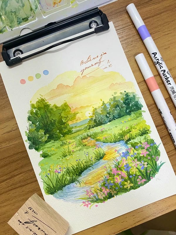 vẽ tranh phong cảnh bằng màu nước​ 23