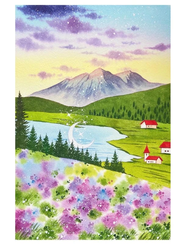 vẽ tranh phong cảnh bằng màu nước​ 24