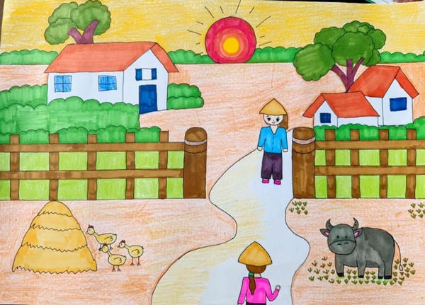 vẽ tranh phong cảnh làng quê 1