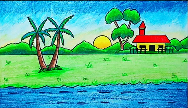 vẽ tranh phong cảnh làng quê 10