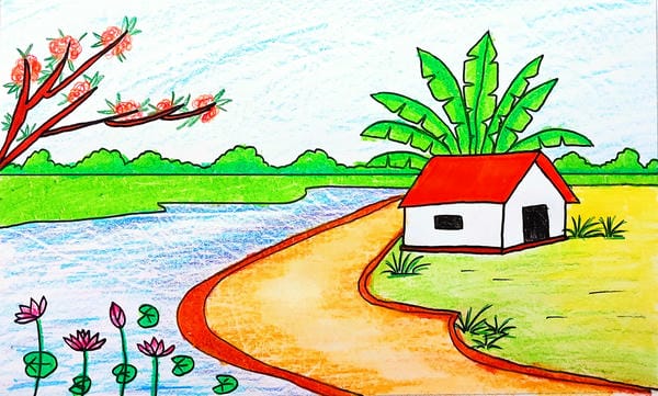 vẽ tranh phong cảnh làng quê 11