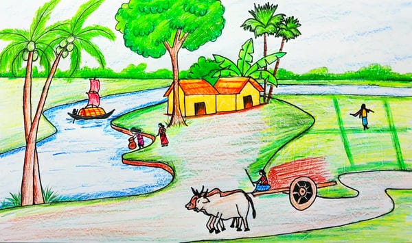 vẽ tranh phong cảnh làng quê 12