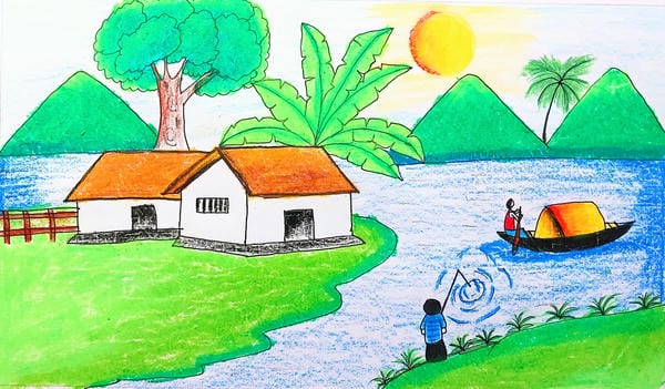 vẽ tranh phong cảnh làng quê 13