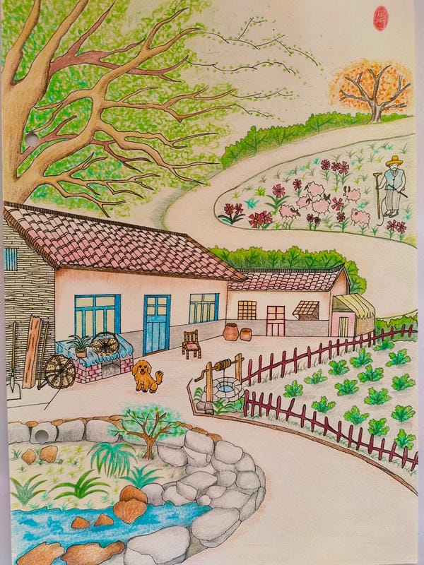 vẽ tranh phong cảnh làng quê 16