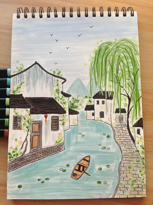 vẽ tranh phong cảnh làng quê 18