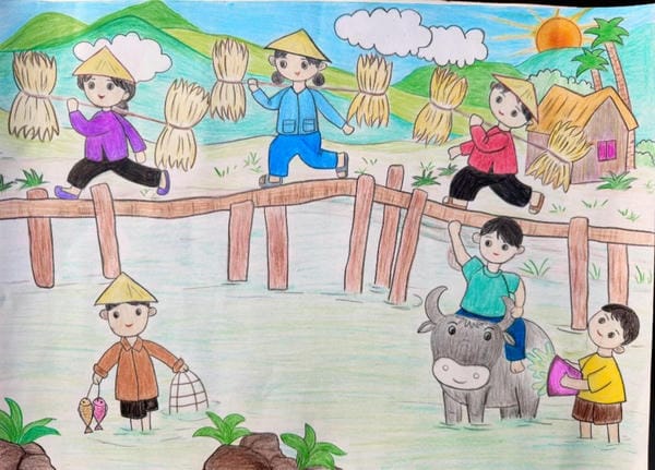 vẽ tranh phong cảnh làng quê 2