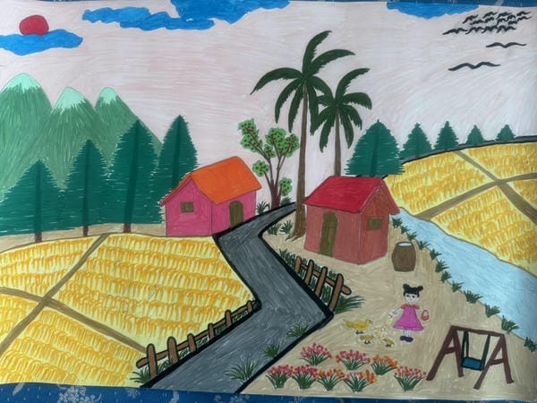 vẽ tranh phong cảnh làng quê 3